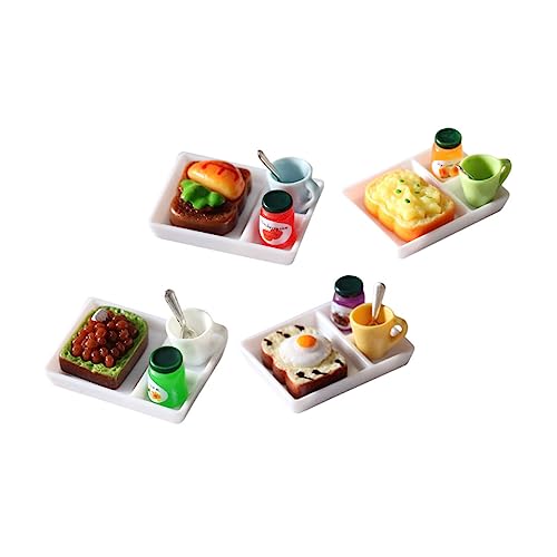 Milisten 4sätze Miniatur Toast Frühstücksteller Für Detailgetreue Küchenaccessoires Mit Brot Und Beilagen Für Kreative Rollenspiele Und Miniatur-szenen von Milisten