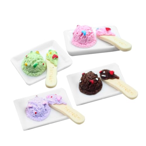 Milisten 4 Stück Eiscreme -Eismodell Puppenhaus süße Miniatur vorgeben kleines dekoratives kleines entzückendes Mini- Kawaii Miniatureis Harz von Milisten