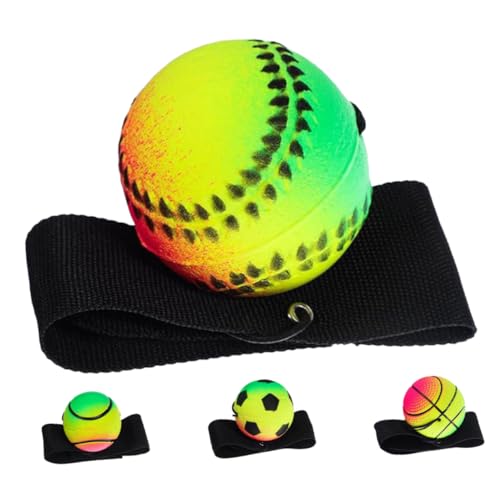 Milisten 4 Stück Fluoreszierender Hüpfball Für Erwachsene Und Armband Handspielzeug Sportbälle Rückholball Handgelenk Rückholball Handgelenk Bounceball Handgelenk Reboundball von Milisten
