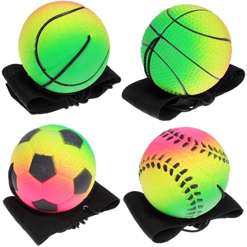 Milisten 4 Stück Fluoreszierender Hüpfball Fürs Handgelenk Zum Quetschen Matschig Sport Hand Bälle Erwachsene Baseball Ball Rücklauf Zurückgegebener Ball Rücklaufball von Milisten