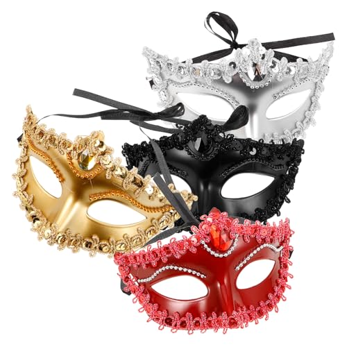 Milisten 4 Stück Halbgesichtsmaske für Dekorative Cosplay Maske für Tanzpartys Halloween und Festlichkeiten Vielseitiges Kostümzubehör Schwarz Rot Gold und Silber von Milisten