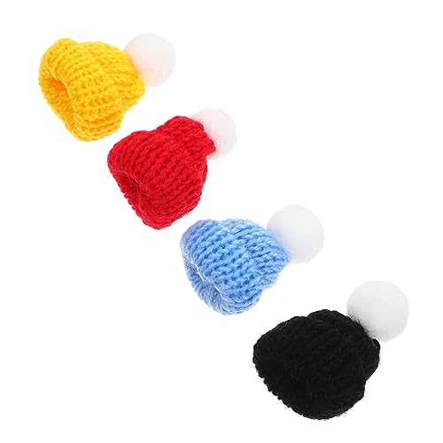 Milisten 4 Stück Mini Strickmützen Dekorationen für Bastelprojekte Teiliges aus Kleinen für Puppen Weihnachtsbaum DIY Kunstbedarf Gelb Rot Blau und Schwarz von Milisten