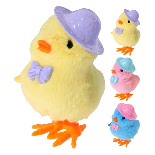 Milisten 4 Stück Teiliges Aufziehspielzeug Plüschküken Wind Up Tier für Kleinkinder Buntes Kuscheltier mit Mechanisch Lustiges Hüpfspielzeug für Ostergeschenk von Milisten