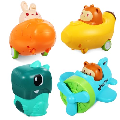 Milisten 4 Stück Teiliges Drückspielzeugautos für Kleinkinder Tierische Designs Lernspielzeug für Motorik und Koordination Freies Kunststoffspielzeug Bunten Farben für Endlosen Spaß von Milisten