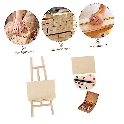 Milisten 4 Stück Teiliges Miniatur Holz Staffelei Set mit Malpalette Ölfarben Aquarell Zubehör Puppenhaus Dekoration von Milisten