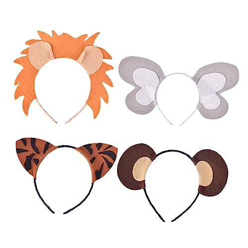 Milisten 4 Stück Teiliges Tier Haarreifen mit Löwe Tiger Elefant Affe für Party Cosplay Leichtes Rutschfestes Tier Kostümzubehör für Jungen und Mädchen von Milisten
