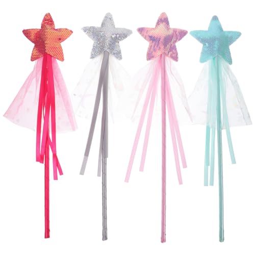 Milisten 4 Stück Zauberstab Bunte Stern Feenstäbe mit Glitzer Gauze für Mädchen Engel Cosplay Kostüm Kindergeburtstag Party Zubehör von Milisten