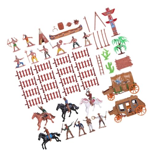 Milisten 43 Stück Teiliges Western Cowboy Sandtisch Figuren Detailgetreue Miniatur Western Kutsche mit Cowboys Robuste Mini Modelle zur Dekoration von Sandtischen Mikro szenen und von Milisten