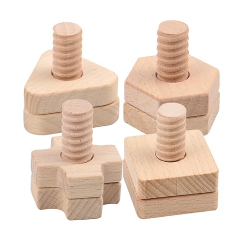 Milisten 4Sätze Teiliges Schraubspielzeug aus Birkenholz für Pädagogisches Holzspielzeug Formkenntnis mit Verschiedenen Geometrischen Formen von Milisten