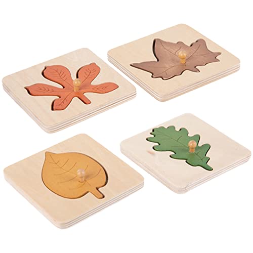 Milisten 4Stücke Montessori Puzzle Teiliges Holzpuzzle mit Blattform Kognitives Lernspielzeug für Fördert Hand Auge Koordination und Kreativität von Milisten