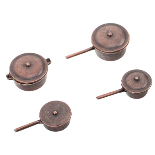 Milisten 4er Set Puppenhaus -Topf -Set Minikocher Spielzeugsimulation Pfannen Küchenzubehör Für Puppenstuben Miniaturtöpfe Mini Möbel Metall Dark Brown von Milisten