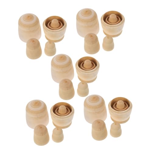 Milisten 5 Sätze Unbemalte Russische Nesting Dolls Lagiges DIY Holzpuppen Kit zum Bemalen Fördert Künstlerische Fähigkeiten für Kindergeburtstag Familienbasteln und Dekorative von Milisten