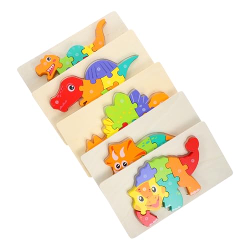 Milisten 5 Stück Teiliges Holzpuzzle Dinosaurier Montessori Lernspielzeug für Kleinkinder Dinosaurier Formen aus Naturholz Farbenfroh und Pädagogisch Kreativität und Problemlösung von Milisten