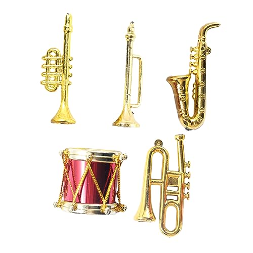 Milisten 5 Teiliges Mini Instrumentenset Puppenhaus Musikinstrument Musikinstrumente Mini Trompete Modell Musikdekor Kinderspielzeug Tiny House Musikspielzeug Goldener Kunststoff von Milisten