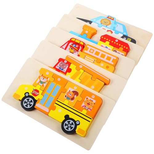 Milisten 5Sätze Holz Puzzle für Lernspielzeug mit Bunten Cartoon Designs Fördert und Formenerkennung Sicher und Langlebig für Ab Jahren von Milisten