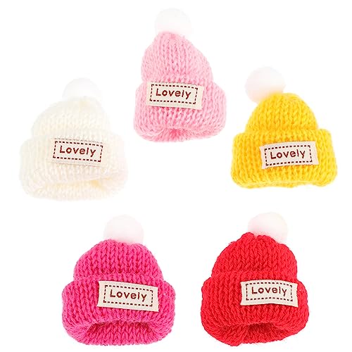 Milisten 5Stücke Mini Strickhüte Winzige Wollgarnhüte für DIY Puppenzubehör Weihnachtsornamente Kopfschmuck zum Basteln von Milisten