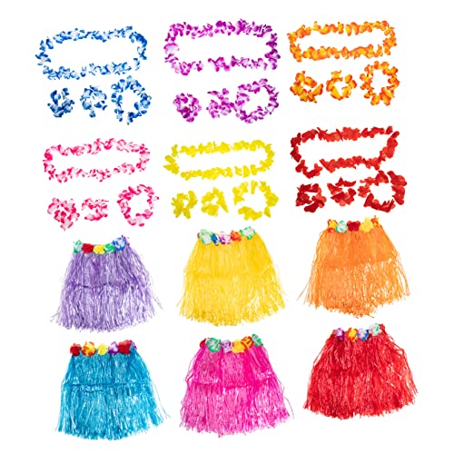 Milisten 6 Sätze Strohrock-Set Hawaii-Kleid Luau-Hawaii-Blumen-Lei Kostüme für Erwachsene anzugtasche hawaiianisches Kostüm Hawaii-Party-Hula-Rock Mädchen Grasröcke einstellen von Milisten