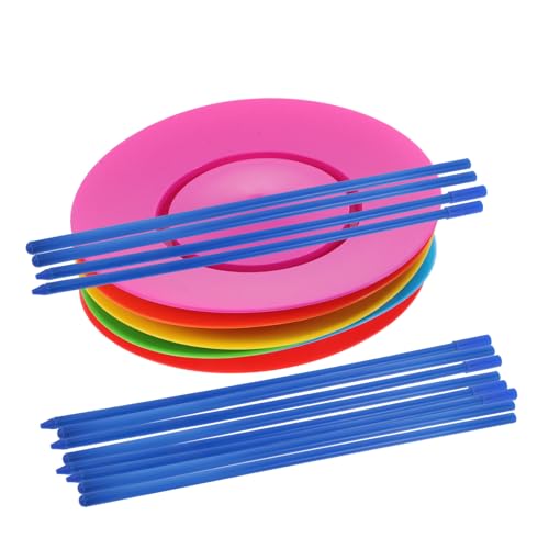 Milisten 6 Stück 6 Jonglierspielzeug Rotationswerkzeugsatz Sich drehende Platten Sich drehender Essteller Gyroplatte Jonglierstöcke Porzellanspielzeug drehbarer Plattenständer Plastik von Milisten