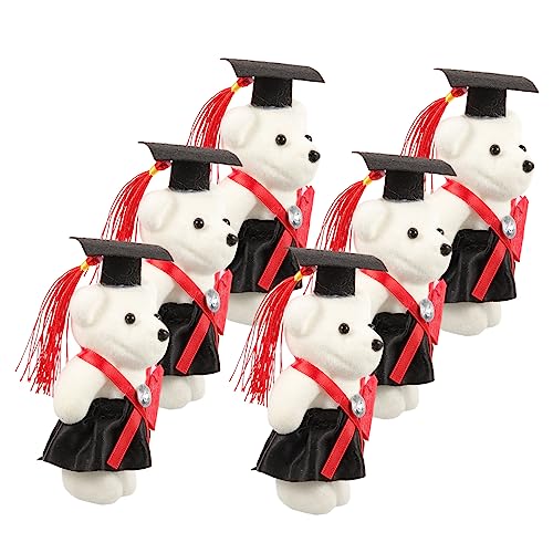Milisten 6 Stück Doktorbär Bouquet Materialien Abschluss Tragen Graduierungsbär in Mütze Desktop-Ornament Puppenfigur Absolventen Puppenornament Vlies Rot von Milisten