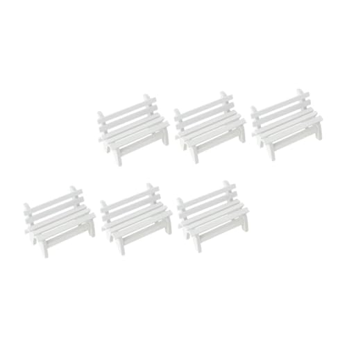 Milisten 6 Stück Holzbank Ornamente Miniaturen Stuhl Puppenhaus Ornament Bank Modell Puppenhaus Bank Ornament Mini Bank Möbel Mini Landschaftshocker Mini Bank Figuren Klein Weiß von Milisten