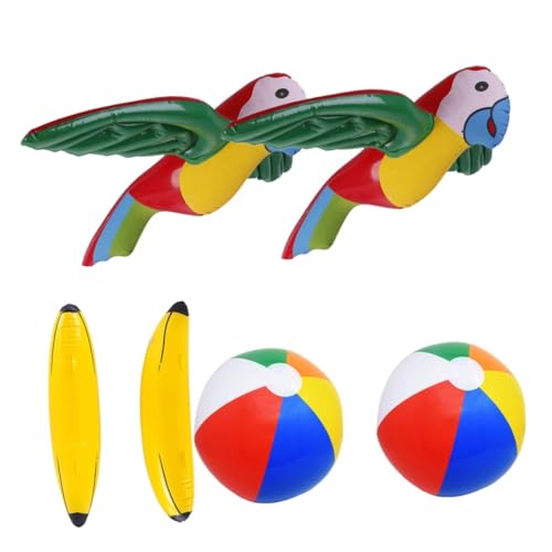 Milisten 6 Stück Teiliges Aufblasbares Simulationstier Spielzeugset für Bunte Strandspielzeuge mit Papageien Bananen und Strandbällen für Kreativen Wasserspaß und Lernspiele von Milisten