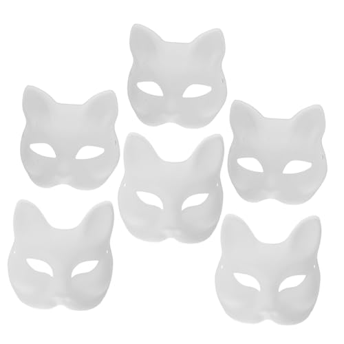 Milisten 6Stücke DIY Leere Katzenmasken und Fuchsmasken Unbemalte Papiermasken zum Ausmalen für Halloween Karneval Cosplay und Kreative Partys Verkleidungsmaske aus Papierzellstoff von Milisten