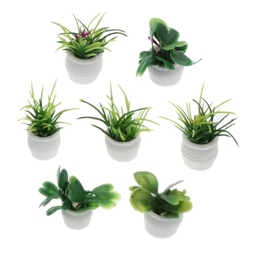 Milisten 7 Stück Puppenhaus Topfpflanze Künstlich Fälschung Pflanzen Mini-topfblumen Heimbüro Anlage Mini-töpfe Gefälscht Drinnen Mini- Wohnkultur Simulierter Bonsai Green Plastik von Milisten