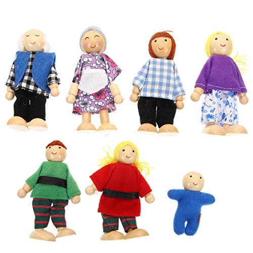 Milisten 7Stücke Teiliges Holzpuppen Bewegliche Familienfiguren Für Kleinkinder Puppenhaus Zubehör Fördert Kreativität Und Rollenspiele von Milisten