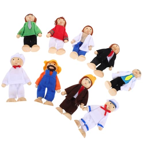 Milisten 9 Stück Teiliges Set Bendbarer Holzfiguren für Puppenhaus Bewegliche Gelenke Realistische Berufe Strapazierfähiges Holz mit Stoffkleidung Miniatur Familienfiguren für Kreatives und von Milisten
