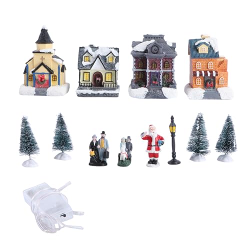 Milisten Buntes Mini Weihnachtshaus mit LED Beleuchtung Handliches Holz Dekorationsset Weihnachtliche Tischdekoration für Wohnzimmer Party und Langlebiges Xmas Ornament von Milisten