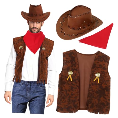 Milisten Cowboy Kostüm Set für Herren Teiliges Western Outfit mit Hut und Halstuch Atmungsaktives Material für Karneval und Cosplay Xl für Partys von Milisten