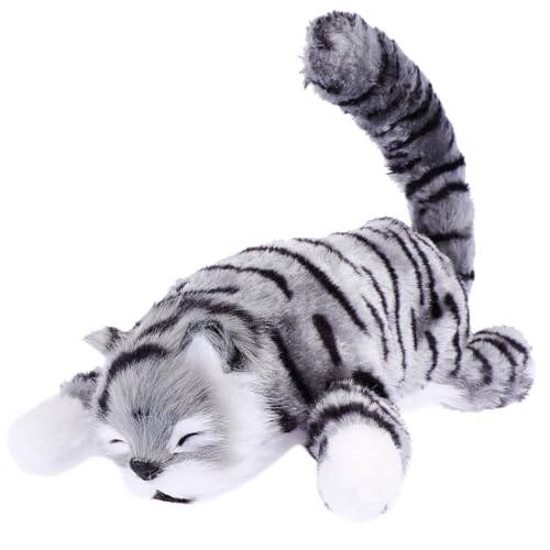 Milisten Elektrische Plüsch Katze Simulierter Grauer Katzenplüsch Kuscheliges Stofftier ohne Batterie Interaktives Geschenk für Katzenliebhaber von Milisten