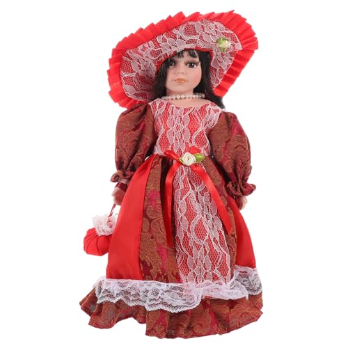 Milisten Gericht Keramikpuppe Viktorianische Puppen Puppenschmuck Puppenornament Puppendekore Desktop -keramikstatuen Keramikpuppenstatuen Sammlerpuppen Puppenskulptur Spitze Rot von Milisten