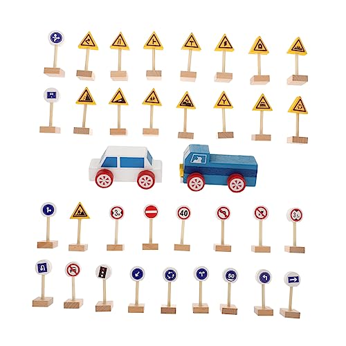 Milisten Holz Verkehrszeichen Spielset Lernspielzeug Simulation Straßenschilder Sicherer Verkehrserziehungsspielzeug für Vorschulkinder und Kindergarten von Milisten