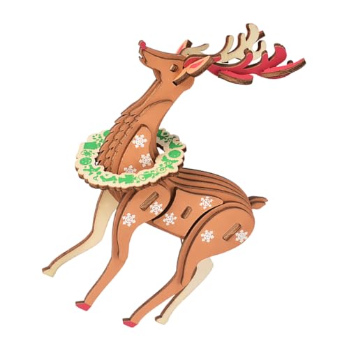 Milisten Holz Weihnachts Rentier Puzzle DIY Bastelset Präzise Gefertigte Teile Festliche Dekoration Familienaktivität Holzpuzzle Modell Ornament von Milisten
