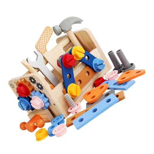 Milisten Holz Werkzeugkasten Set Buntes DIY Reparaturspielzeug mit Abnehmbarem Werkzeugkoffer Fördert Kreativität und Motorische Fähigkeiten Tragbar für Kleinkinder und Ab Jahren von Milisten