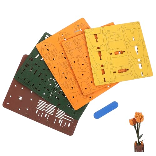 Milisten Holzblumen Bastelset Tulpen DIY Blumenstrauß Bausatz Holzpuzzle Kreativset für Party Büro Geschenk Holzbausteine für Künstliche Tulpen Dekoration von Milisten