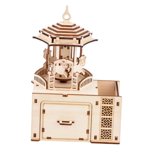 Milisten Holzpuzzle Spieluhr DIY Bausatz Handkurbel Musikbox Karussell Modellbausatz Pädagogisches Holzspielzeug Geschenk Weihnachten Geburtstag von Milisten