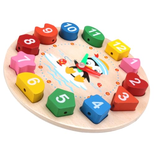 Milisten Holzspielzeug Lernuhr für Pinguin Design Bunte Zeiger und Formen Pädagogisches Zeitlernspielzeug Ab Jahren Stabile Kindersichere Materialien für Vorschule und Frühe Bildung von Milisten