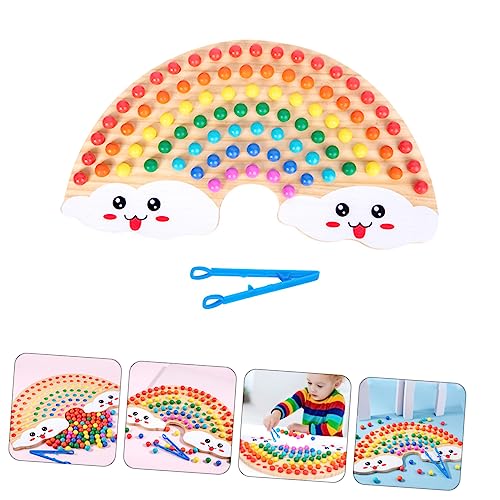 Milisten Holzspielzeug Regenbogen Perlen Clip Brettspiel Montessori Pädagogisches Lernspielzeug für Vorschulkinder Fördert Feinmotorik Farberkennung und Kognitive Entwicklung Sicher von Milisten