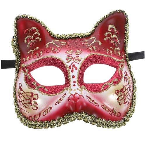 Milisten Katzenmaske für Halbgesichtsmaske für Halloween Praktische Tiermaske für Kostümpartys und Karneval Leichte und Sichere Maske Weinrot für Geburtstagsfeiern und Maskeraden von Milisten