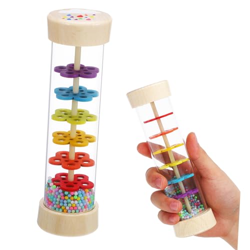 Milisten Kinderspielzeug Regenstab Regenfall Kinderrohr Regenstab Babys Shaker Musikspielzeug Perlen Einzigartiger Regenklang Kognitiver Regenstab Interaktives Regengeräuschmacher Holz von Milisten