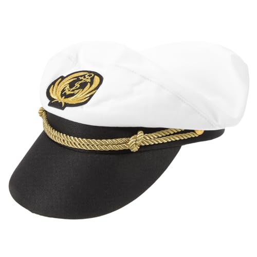 Milisten Klassische Kapitänsmütze für Herren Verstellbare Sailor Mütze Robustes Design Formstabil Vielseitiges Kostümzubehör für Party Cosplay und Karneval Weiße Flat Top Mütze Milisten Klassische Kapitänsmütze für Herren Verstellbare Sailor Mütze Robustes Design Formstabil Vielseitiges Kostümzubehör für Party Cosplay und Karneval Weiße Flat Top Mütze von Milisten