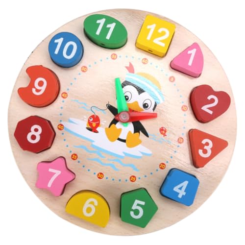 Milisten Lernuhr Holzspielzeug Pinguin Uhr Lernen Formpuzzle für Kleinkinder Jahre Frühe Bildung Farbenfrohes Pädagogisches Interaktives Eltern Junge Mädchen Spiel von Milisten