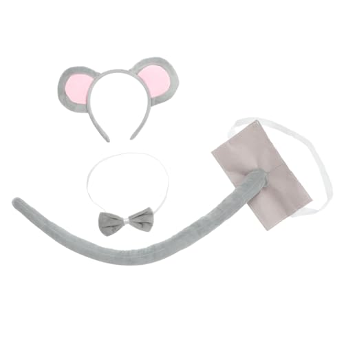 Milisten Mausohren Haarreif Set mit und Fliege Weicher Teilig Tierkostüm Kopfschmuck für Fasching Karneval Cosplay und Party Verstellbar und Bequem Graues Mouse Kostüm Zubehör von Milisten