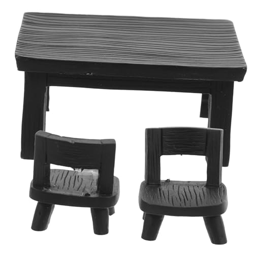 Milisten Mikrolandschaftsdekoration Garten deko puppenhaus möbel Garten Figuren Fee Gartenmöbel Ornamente Miniatur-Tischmodell Miniatur-Stuhlmodell puppenhaus Tisch stühle Harz Black von Milisten