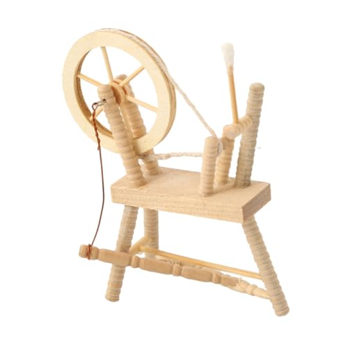 Milisten Mini-Spinnradmodell Maschine Miniatur Retro Möbel Zubehör Puppe hölzern Khaki von Milisten