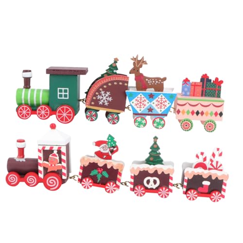 Milisten Mini Weihnachtszug Deko Teilig Holz Zug Ornament Rot Grün Festliche Desktop Verzierung für Schrank Tisch Weihnachtsbaum Dekoration von Milisten