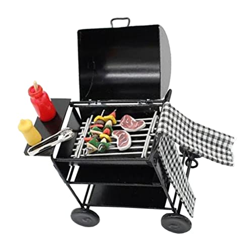 Milisten Miniatur BBQ Wagen Spielzeugset für Puppenhäuser Realistisches Zubehör mit Grill Kebabs und Handtuch für Kreative Küchenszenen und DIY Dekoration von Milisten