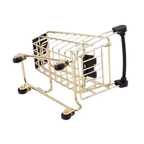 Milisten Miniatur Metall Einkaufswagen Aufbewahrungskorb Goldfarben Dekorativer Mini Trolley Organizer Büro Deko Kompakte Aufbewahrungsbox für Kleine Gegenstände von Milisten